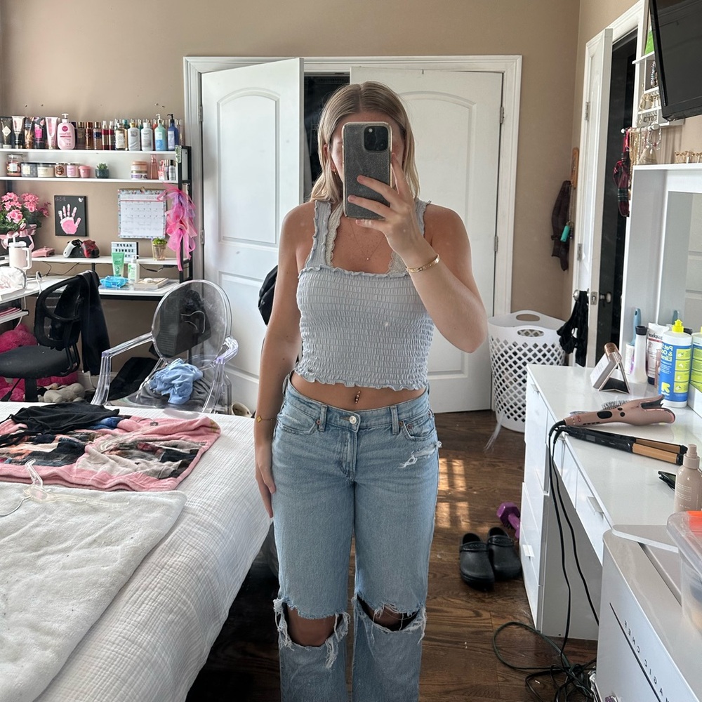 Hollister Blue Ruffled Fitted Crop Tank Top